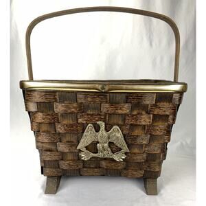 Basketville Putney Vermont Lacquered Footed Woven Basket Colonial Decor Eagle